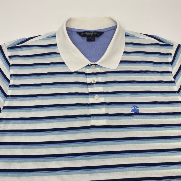 Brooks Brothers Other - Brooks Brothers Large Slim Fit Blue Striped Short‎ Sleeve  Polo Shirt